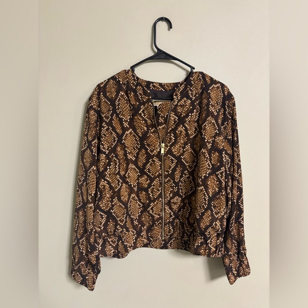 Michael Kors Snake Print Zip Up Bomber Jacket Womens Size Large New Lightweight - Picture 1 of 6